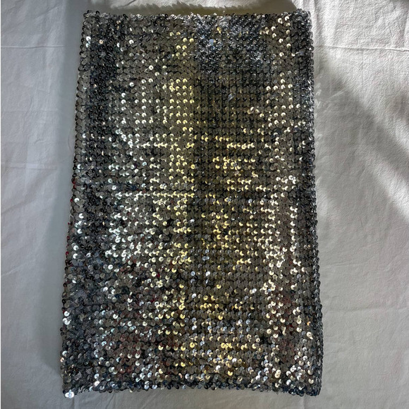 Vintage 1970s Silver Sequin Tube Skirt Top Festive Holiday One Size - Picture 3 of 11